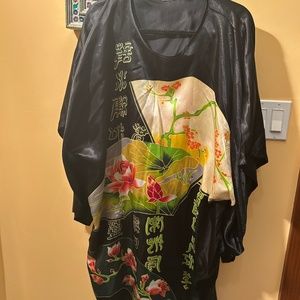 Chin Lau, satin, China inspired, batwing dress.